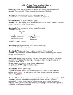 ICSE 10th Class Tenderfeets Study Material 
Cell Division,Chromosomes 
Question 3: What type of cell division does occur in s