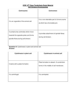 ICSE 10th Class Tenderfeets Study Material 
Cell Division,Chromosomes 
Centrosome 
Centromere 
It is an organelle of the anim