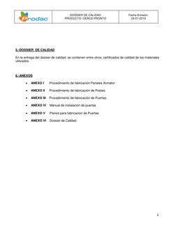 DOSSIER DE CALIDAD 
PRODUCTO: CERCO PRONTO 
Fecha Emisión: 
24-01-2019