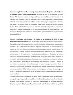 Capítulo 3: explica la sociedad del campo, importancia de las Pulperías. Autoridades de 
la campaña, explica cómo Rosas es