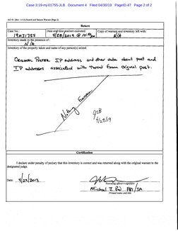 AO 93 (Rev. I l/13) Search and Seizure Warrant (Page 2) 
Return 
Case No.: 
Copy of warrant and inventory left with: 
/'1M.Jl