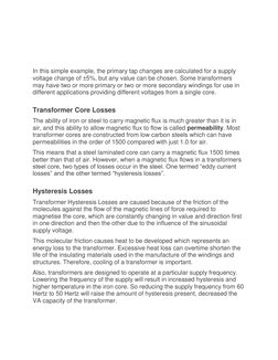 In this simple example, the primary tap changes are calculated for a supply 
voltage change of ±5%, but any value can b