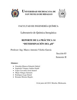 UNIVERSIDAD MICHOACANA DE 
SAN NICOLÁS DE HIDALGO 
 
 
FACULTAD DE INGENIERÍA QUÍMICA 
 
Laboratorio de Química Inorgánica
