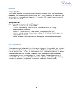 4 
 
Objectives 
 
General objectives: 
At the end of Realated Learning Experience, student will be able to define and un