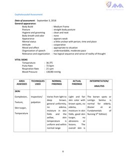 8 
 
Cephalocaudal Assessment 
 
Date of assessment:  September 3, 2018  
General appearance: 
Body Build 
 
 
:  Medium