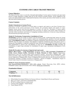 CUSTOMS AND CARGO TRANSIT PROCESS 
 
Course Objective:  
The objectives of this course is to provide a thorough understanding