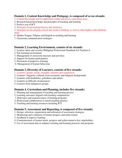 Domain 1, Content Knowledge and Pedagogy, is composed of seven strands:  
1. Content knowledge and its application within and