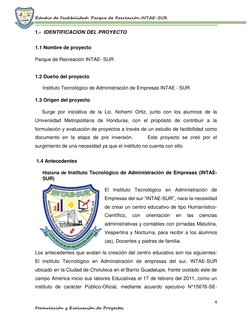 Estudio de Factibilidad: Parque de Recreación INTAE-SUR    
 
 
 
4 
Formulación y Evaluación de Proyectos     
1.-  IDENTIFI