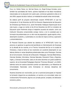 Estudio de Factibilidad: Parque de Recreación INTAE-SUR    
 
 
 
6 
Formulación y Evaluación de Proyectos     
Cruz, Lic. Ca