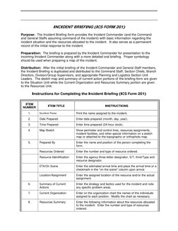 ICS Form 201: Incident Briefing Guide | PDF | Incident Command System ...