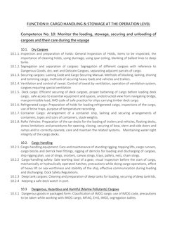FUNCTION II: CARGO HANDLING & STOWAGE AT THE OPERATION LEVEL 
 
Competence No. 10:  Monitor the loading, stowage, securing