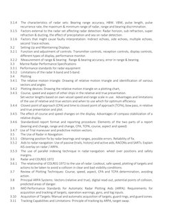 3.1.4     The characteristics of radar sets: Bearing range accuracy, HBW. VBW, pulse length, pulse 
recurrence rate, the ma