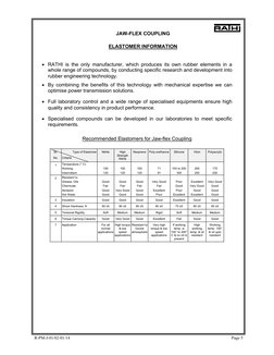 R-PM-J-01/02-01/14 
 
Page 5 
JAW-FLEX COUPLING 
 
ELASTOMER INFORMATION 
 
 
• RATHI is the only manufacturer, which produ