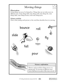 ✩
31
Moving things 
Observations 
Living things can move by themselves. Things that are not alive move in 
different ways. So