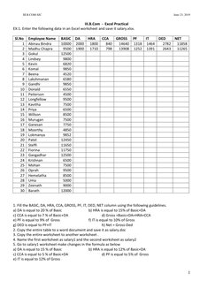 III B.COM-SJC 
 
June 23, 2019 
 
1 
III.B.Com  -  Excel Practical 
EX:1. Enter the following data in an Excel worksheet and