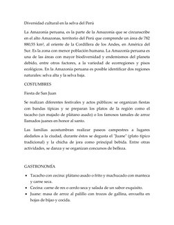 Diversidad Cultural en la Selva Peruana | PDF | Selva amazónica | Cocina
