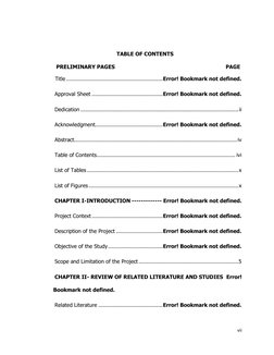 vii
TABLE OF CONTENTS
PRELIMINARY PAGES
PAGE
Title ............