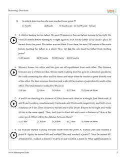 Direction and Distance Reasoning Questions | PDF | Nature | Teaching ...