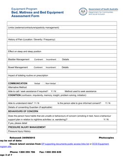 Bed and Mattress Assessment Form | PDF | Bed | Caregiver