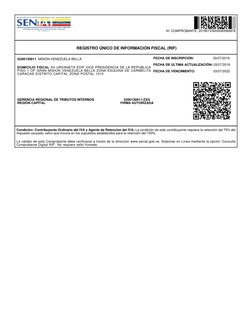 N° COMPROBANTE: 201901V0000040584876
 REGISTRO ÚNICO DE INFORMACIÓN FISCAL (RIF)
G200130911  MISIÓN VENEZUELA BELLA
DOMICILIO