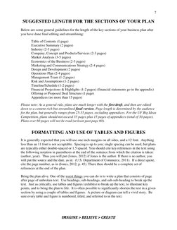 7 
 
 
 
IMAGINE > BELIEVE > CREATE 
 
SUGGESTED LENGTH FOR THE SECTIONS OF YOUR PLAN 
Below are some general guidelines for
