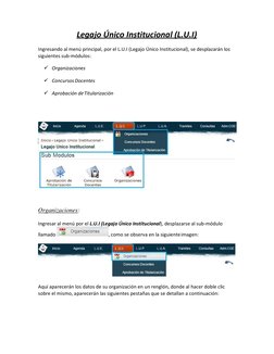 Legajo Único Institucional (L.U.I) 
 
Ingresando al menú principal, por el L.U.I (Legajo Único Institucional), se desplazarán