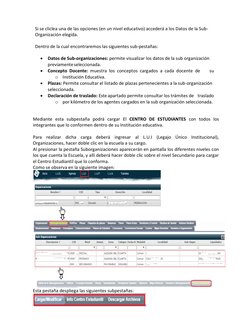 Si se cliclea una de las opciones (en un nivel educativo) accederá a los Datos de la Sub- 
Organización elegida. 
 
Dentro de