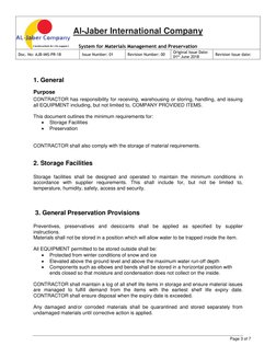 Al-Jaber International Company 
 
 
System for Materials Management and Preservation 
Doc. No: AJB-IMS-PR-18 
Issue Numbe