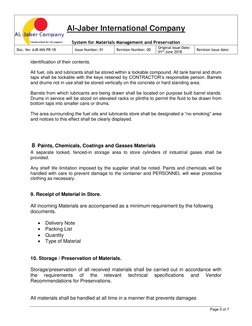 Al-Jaber International Company 
 
 
System for Materials Management and Preservation 
Doc. No: AJB-IMS-PR-18 
Issue Numbe