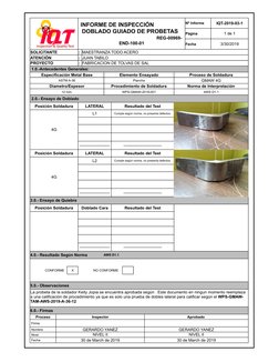 Nº Informe
IQT-2019-03-1
Página
1 de 1
Fecha
3/30/2019
SOLICITANTE
: MAESTRANZA TODO ACERO
ATENCIÓN
: JUAN TABILO
PROYE