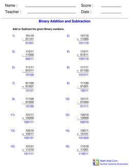 Name :
Teacher :
Date :
Score :
Number Systems Worksheets (http://www.math-aids.com/Number_Systems/)
Math-Aids.Com (http://ww