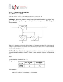 MI52E – Concentración de Minerales 
Tarea Nº1 Primavera 2010 
 
Fecha de entrega: Viernes 8 de octubre por Ucursos hast