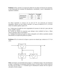 Problema 3. Para calcular la recuperación global de una planta de flotación de minerales, 
se han muestreado las corrientes d