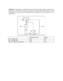 Problema 7. Determinar el máximo flujo de mineral que puede tratar el circuito de la 
figura. Por restricciones de operació