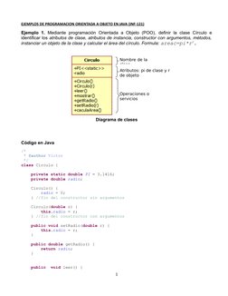 EJEMPLOS DE PROGRAMACION ORIENTADA A OBJETO EN JAVA (INF-121)
Ejemplo  1. Mediante  programación  Orientada  a  Objeto  (POO)