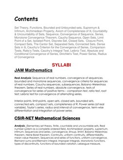 Contents 
Set Theory, Functions, Bounded and Unbounded sets, Supremum & 
Infimum, Archimedean Property, Axiom of Completeness