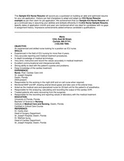 Sample ICU Nurse Resume Template | PDF | Career & Growth | Self-Improvement