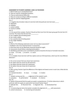 ASSESSMENT OF STUDENT LEARNING 1 AND 2 LET REVIEWER
1. Which holds true to standardized tests?
A. They are used for comparati