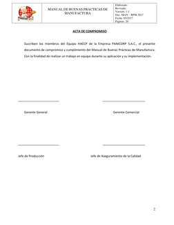 2
.
MANUAL DE BUENAS PRACTICAS DE
MANUFACTURA
Elaborado:
Revisado:
Versión: 1.1
Doc. MAN – BPM 2017
Fecha