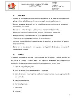4
.
MANUAL DE BUENAS PRACTICAS DE
MANUFACTURA
Elaborado:
Revisado:
Versión: 1.1
Doc. MAN – BPM 2017
Fecha