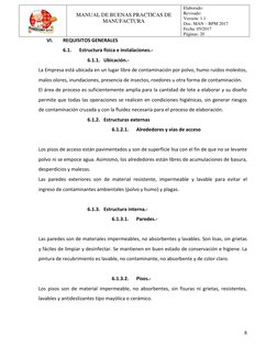 8
.
MANUAL DE BUENAS PRACTICAS DE
MANUFACTURA
Elaborado:
Revisado:
Versión: 1.1
Doc. MAN – BPM 2017
Fecha