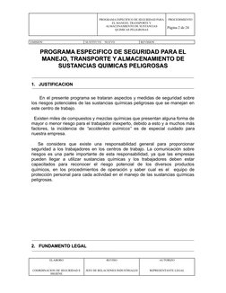 PROGRAMA ESPECIFICO DE SEGURIDAD PARA
EL MANEJO, TRANSPORTE Y
ALMACENAMIENTO DE SUSTANCIAS
QUIMICAS PELIGROSAS
PROCEDIMIENTO