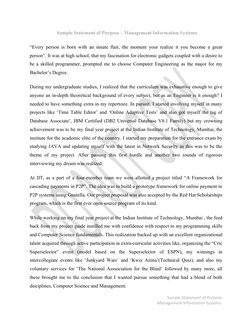 Sample Statement of Purpose – Management Information Systems
“Every person is born with an innate flair, the moment