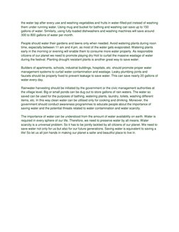 the water tap after every use and washing vegetables and fruits in water-filled-pot instead of washing 
them under running wa