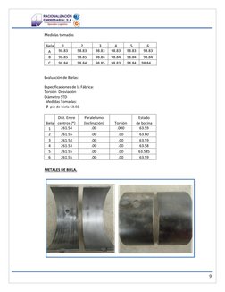 9 
Medidas tomadas 
 
 
 
 
 
Biela 
1 
2 
3 
4 
5 
6 
A 
98.83 
98.83 
98.83 
98.83 
98.83 
98.83 
B 
98.85 
98.85