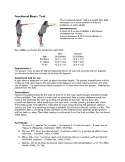 Functional Reach Test  
 
 
The Functional Reach Test is a single item test 
developed as a quick screen for balance 
probl