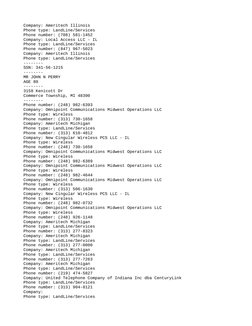Company: Ameritech Illinois
Phone type: LandLine/Services
Phone number: (708) 581-1452
Company: Local Access LLC - IL
Phone t