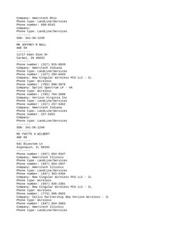 Company: Ameritech Ohio
Phone type: LandLine/Services
Phone number: 698-0243
Company:
Phone type: LandLine/Services
--------