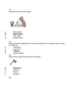 Hand Tool Identification Answer Key | PDF | Hammer | Drywall