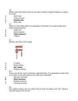 Hand Tool Identification Answer Key | PDF | Hammer | Drywall